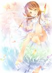  brown_hair butterfly colorful dress feathers feet heterochromia highres ichi_makoto neck_ribbon no_panties oekaki_musume open_mouth original paintbrush palette ribbon soles solo spread_toes toes white_dress wings 