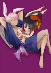  barefoot bow bunny_ears cat_ears cat_tail feet japanese_clothes kimono lying lying_on_person neoko on_person original pillow pink_hair purple_eyes simple_background sleeping sleeveless tail tattoo tears violet_eyes 