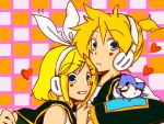  bad_id bird blush brother_and_sister grin heart kagamine_len kagamine_rin siblings smile twins vocaloid 