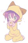  blade_(artist) blade_(lovewn) cat_ears doughnut eating green_eyes hoodie lowres merry_nightmare pink_hair purple_hair simple_background sitting solo wariza yumekui_merry 