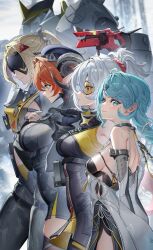 goggles long_hair looking_at_viewer magus_(zenless_zone_zero) multiple_girls orphie_(zenless_zone_zero) orphie_magnusson seed_(zenless_zone_zero) seed_sr. short_hair side_ponytail soldier_11_(zenless_zone_zero) trigger_(zenless_zone_zero) visor zenless_zone_zero