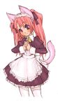  blush cat_ears cat_tail cross hands_together maid neoko original pink_hair purple_eyes ribbon smile solo tail thighhighs violet_eyes 
