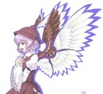  animal_ears fingernails gomi_(gomitin) hands_on_own_chest hands_to_chest hat lavender_eyes lavender_hair mystia_lorelei short_hair solo touhou wide_sleeves wings 
