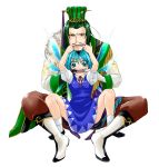  blue_hair cirno crossover dress gloves green_hair mouth_pull shin_sangoku_musou symbol-shaped_pupils touhou una_kata zhuge_liang 