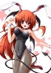 absurdres alternate_costume animal_ears bat_wings black_legwear breasts bunny_ears bunny_tail bunnysuit cleavage demon_tail head_wings high_heels highres koakuma long_hair midoriiro_no_shinzou pantyhose red_eyes red_hair redhead shoes solo tail tail_wrap the_embodiment_of_scarlet_devil touhou wings