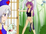  breasts bunny_ears camisole cirno cleavage fan hot inaba_tewi midriff multiple_girls navel palkey panties purple_hair reisen_udongein_inaba sweat touhou underwear underwear_only wind_chime yagokoro_eirin 