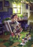  bird blonde_hair book boots bunny canvas_(object) cymbals easel gloves grass hat instrument jong_tu marching_band night night_sky oekaki_musume original paint paintbrush painting palette pallet rabbit sky solo tree trumpet window 