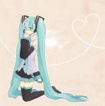  aqua_eyes aqua_hair bad_id boots detached_sleeves hatsune_miku headset kneeling long_hair mui necktie skirt solo thigh-highs thigh_boots thighhighs twintails very_long_hair vocaloid wings 