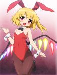  animal_ears blonde_hair blush bowtie bunny_ears bunnysuit child cuffs detached_collar flandre_scarlet flat_chest pantyhose red_eyes solo the_embodiment_of_scarlet_devil tonbi touhou wings wrist_cuffs 