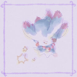  blush blush_stickers border commentary ef74 full_body highres misdreavus mixed-language_commentary no_humans open_mouth pokemon pokemon_(creature) pokemon_focus smile solo 