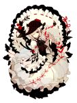  frills hair_over_one_eye hat original red_eyes ribbon short_hair simple_background solo welchino white_hair 