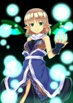  absurdres adapted_costume blonde_hair eyes glowing green_eyes highres looking_at_viewer mizuhashi_parsee pointy_ears saemon saemon_(tonpura) scarf short_hair sleeveless smile solo touhou wrist_cuffs 