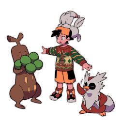  +++ 1boy :d backwards_hat black_eyes black_hair black_hat character_print christmas_sweater commentary_request delibird ethan_(pokemon) happy hat long_sleeves male_focus on_head open_mouth pokemon pokemon_(creature) pokemon_gsc pokemon_on_head print_sweater red_shoes red_socks shoes short_hair shorts smile socks standing sudowoodo sweater togetic tyako_089 yellow_shorts 