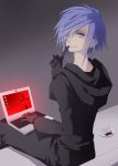  blue_eyes blue_hair computer gloves highres kingdom_hearts laptop male okitune-sama sitting solo zexion 
