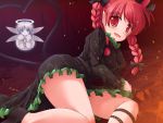  braid cat_ears cat_tail halo highres kaenbyou_rin lzh multiple_tails red_eyes red_hair redhead short_hair tail thighs touhou twin_braids twintails zombie_fairy 