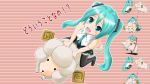  aqua_hair blush chibi from_above hatsune_miku hoop necktie open_mouth ram riding sleeping thigh_boots twintails vocaloid 