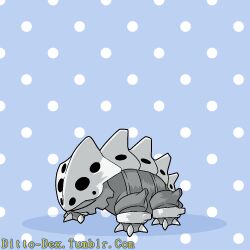  artist_name blue_background ditto lairon madame_quin no_humans pokemon pokemon_(creature) polka_dot polka_dot_background solo transformed_ditto tumblr_username web_address 