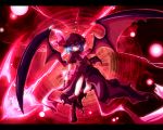  ascot ayakashi_(monkeypanch) bat_wings blue_hair chain chains hat letterboxed no_panties red_eyes remilia_scarlet short_hair solo spear_the_gungnir touhou wings wrist_cuffs 