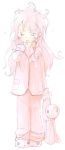  long_hair messy_hair original pajamas pink_eyes pink_hair shipu_(toppintetratorten) sketch sleepy slippers solo stuffed_animal stuffed_toy 