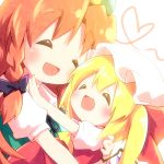  ayakashi_(monkeypanch) blonde_hair braid carrying closed_eyes eyes_closed fang flandre_scarlet hat heart hong_meiling multiple_girls open_mouth red_hair redhead ribbon side_ponytail smile the_embodiment_of_scarlet_devil touhou twin_braids wings 