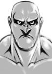  absurdres bald black_schlera character_request frown highres koube_an male monochrome muscle pointed_nose solo 