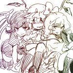  flandre_scarlet grin hat houjuu_nue komeiji_koishi meeko monochrome multiple_girls short_hair sketch smile touhou wings 