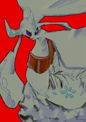  blue_eyes blue_sclera colored_sclera froslass highres horns looking_at_viewer mega_froslass mega_pokemon no_humans ookiitora128706 pokemon pokemon_(creature) pokemon_focus red_background simple_background solo 