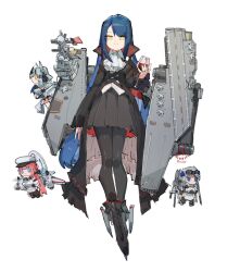  aircraft_carrier american_flag ascot black_pantyhose blue_hair chibi chibi_inset cup dress drinking_glass flight_deck frider frilled_dress frills highres holding holding_cup military_vehicle original pantyhose personification ship tagme uss_gerald_r_ford_(cvn-78) vampire_costume warship watercraft wine_glass yellow_eyes 