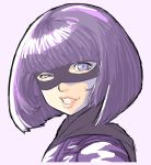  1girl bob_cut face hit-girl hit_girl kick-ass kick_ass lips looking_at_viewer purple_eyes purple_hair short_hair simple_background solo squinting teeth uneven_eyes violet_eyes 