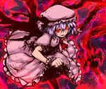  clenched_hand fist hat light_smile purple_hair red_eyes remilia_scarlet short_hair solo soubi spear_the_gungnir touhou 