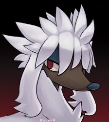  artist_name furfrou furfrou_(natural) gradient_background highres kuueen1 no_humans pokemon pokemon_(creature) portrait red_eyes solo white_fur 
