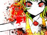  collar female green_hair gumi no_mouth paint_splatter red_eyes solo vocaloid 