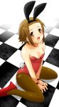  bad_id brown_eyes brown_hair bunny_ears bunnysuit checkered checkered_floor k-on! looking_up pantyhose short_hair tainaka_ritsu tasuku_(dokurochan_glasses) 