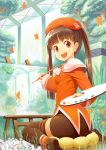  butterfly canvas_(object) easel flower greenhouse hat highres kanini oekaki_musume orange_eyes original paint paintbrush painting palette pillow smile solo thighhighs tree twintails 