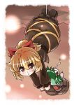  :o blonde_hair bow brown_eyes bucket fenne girl_in_bucket green_hair hair_bobbles hair_bow hair_ornament hanging in_bucket in_container kisume kurodani_yamame looking_at_viewer multiple_girls o_o phenne short_hair touhou twintails 