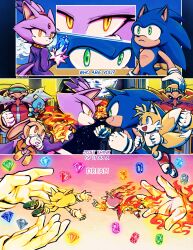  2girls 4boys animal_ears artist_name blaze_the_cat blue_eyes blue_fur brown_eyes burning_blaze cat_ears cat_girl cat_tail chao_(sonic) chaos_emerald cheese_(sonic) cream_the_rabbit dr._eggman eggman_nega facial_hair fire furry furry_female furry_male gloves green_eyes highres multiple_boys multiple_girls multiple_views mustache orange_fur pink_fur purple_fur rabbit_ears rabbit_girl red_shoes rfts10919 shoes sol_emerald sonic_(series) sonic_rush sonic_the_hedgehog super_sonic tail tails_(sonic) white_gloves yellow_eyes yellow_fur 
