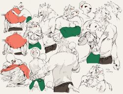  1girl 4boys bird_boy bird_girl carrying child child_carry commentary_request eagle_boy family furry furry_female furry_male multiple_boys multiple_views nagabe original partially_colored princess_carry simple_background skirt tail 