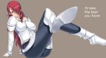  arm_support armor blush breasts cosplay crossed_legs darabuchi el_shaddai english enoch enoch_(cosplay) foreshortening hair_over_one_eye kirijou_mitsuru large_breasts legs legs_crossed long_hair persona persona_3 red_eyes red_hair simple_background sitting solo 