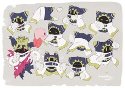  cape commentary_request creature grey_background kirby kirby's_return_to_dream_land kirby_(series) magolor multiple_views nagabe no_humans simple_background traitor_magolor white_cape 