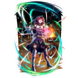  1girl armor armored_boots artist_request aura bare_shoulders black_choker black_skirt black_sleeves black_thighhighs boots bracer breasts cape choker clouds cloudy_sky colosseum couter detached_sleeves dress frilled_choker frills full_body game_cg gem gold_armband gold_trim greaves green_eyes hand_on_own_hip looking_at_viewer magic malty_s_melromarc medium_breasts medium_hair miniskirt night official_art open_mouth outdoors pleated_skirt poleyn purple_choker purple_dress red_gemstone red_hair sabaton scabbard sheath sheathed short_cape sidelocks simple_background skirt skirt_under_dress sky sleeveless sleeveless_dress smile solo standing straight-on strapless strapless_dress sword tate_no_yuusha_no_nariagari tate_no_yuusha_no_nariagari_rerise thigh-highs transparent_background two-tone_choker v-shaped_eyebrows vambraces weapon white_cape zettai_ryouiki 