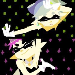  2girls callie_(splatoon) callie_(squid_sisters_outfit)_(splatoon) closed_eyes cousins easy_breezy eizouken_ni_wa_te_wo_dasu_na! fang highres inkling marie_(splatoon) marie_(squid_sisters_outfit)_(splatoon) mole mole_under_eye multiple_girls object_on_head pointy_ears smile splatoon_(series) splatoon_1 tentacle_hair zendoundo 