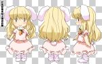  :&gt; blonde_hair bunny_tail carrot chibi cosplay highres ikmg inaba_tewi inaba_tewi_(cosplay) long_hair paws shanghai shanghai_doll tail touhou turnaround 