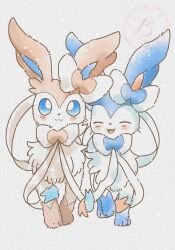  alternate_color animal_focus baya_(sakura_mint) blue_eyes blue_fur blue_sclera blush bow closed_eyes closed_mouth colored_sclera fangs highres looking_at_viewer no_humans open_mouth pink_fur pokemon pokemon_(creature) pokemon_focus ribbon shiny_pokemon simple_background smile sylveon two-tone_fur white_fur 