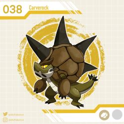  alisfakemon artist_name character_name fakemon full_body highres instagram_logo instagram_username no_humans orange_pupils original pokemon pokemon_(creature) rock slit_pupils solo standing tail twitter_logo twitter_username yellow_eyes 