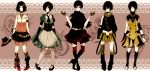  bad_id black_hair boots card cards clubs diamond gloves green_eyes hat hat_removed headwear_removed heart highres kwbr multiple_girls navel necktie original personification playing_card_theme red_eyes short_hair skirt spade standing thigh-highs thighhighs 
