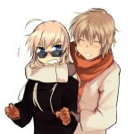 aimai_(luckyfive) bad_id blonde_hair blue_eyes brown_hair closed_eyes eyes_closed gloves hanna-justina_marseille luckyfive multiple_girls scarf short_hair smile strike_witches sunglasses surprised waltrud_krupinski winter_clothes 