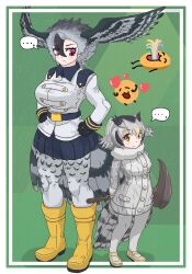 ... 2girls animal_print belt bird_girl bird_print bird_tail bird_wings black_belt black_gloves black_hair black_skirt black_trim blonde_hair boots brown_eyes coat collared_shirt epaulettes fur_collar gloves gold_trim grey_coat grey_hair grey_pantyhose grey_shirt hair_between_eyes harpy_eagle_(kemono_friends) head_wings height_difference kemono_friends kine long_sleeves mallet monkey_ears monkey_girl multicolored_hair multiple_girls northern_white-faced_owl_(kemono_friends) owl_ears owl_girl owl_print pantyhose pleated_skirt print_coat print_pantyhose shirt shoes short_hair sidelocks skirt sleeve_cuffs spoken_ellipsis tail voice_actor_connection white_fur white_pantyhose wings winter_clothes winter_coat yellow_boots yellow_eyes yellow_gloves yellow_shoes zzhz36k