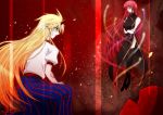  aura blonde_hair blood bow braid china_dress chinese_clothes ex-meiling faceless hazuki_rui highres hong_meiling horn hoshiguma_yuugi long_hair multiple_girls no_face red_eyes red_hair redhead thighhighs touhou 