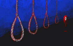  black_background blue_background highres multicolored_hair no_humans noose omori something_(omori) spoilers still_life sun_iiinu two-tone_background 