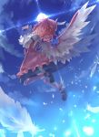  animal_ears closed_eyes cloud clouds eyes_closed feathers flying fred04142 hat mary_janes mystia_lorelei outstretched_arm pink_hair shoes short_hair sky solo sun touhou wings 
